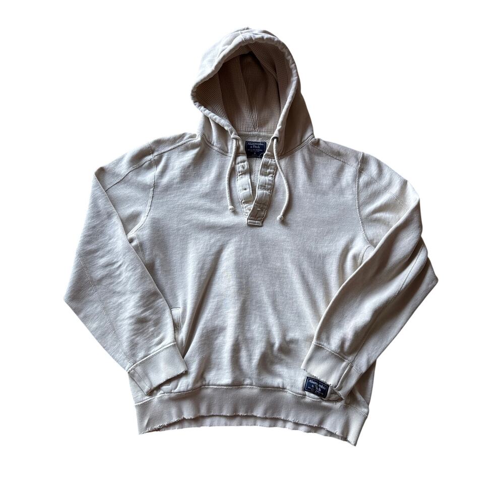 Abercrombie & Fitch Cream Reverse Weave Lightweight M Quarter Button Hoodie